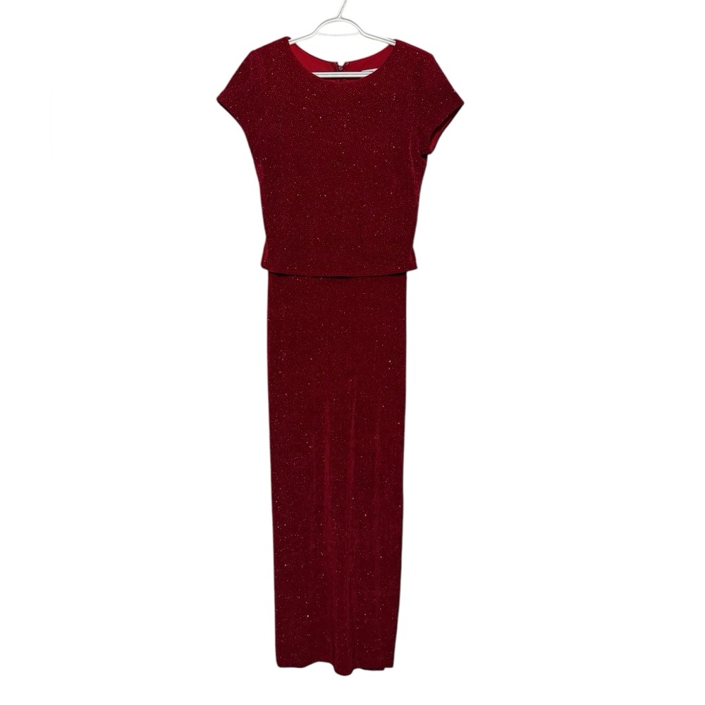 Betsey & Adam Red‎ Glitter Sparkle Formal Dress Gown Wedding Bridesmaid Prom 6